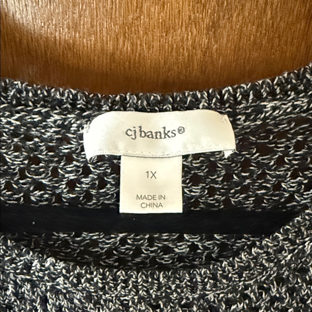 CJ Banks Black & White Marled Crewneck Sweater
